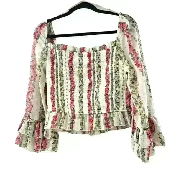 Midnight Sky Nwts Size Large Women's Floral Bell Tiered Sleeve Ruffle Blouse. - Picture 3 of 6